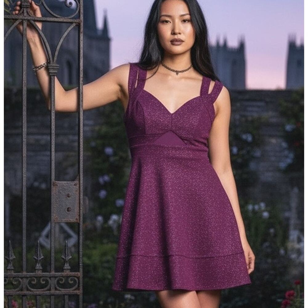 Honey and Rosie VTG Formal Short Dress Burgundy Bling SZ LG Mesh Y2K Baby Doll